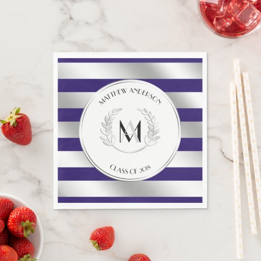 Laurel Mit Monogramm Silver und Blue Grad Party Serviette (Beispiel)