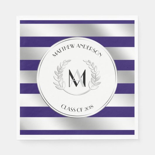 Laurel Mit Monogramm Silver und Blue Grad Party Serviette (Vorderseite)