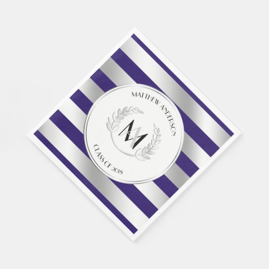 Laurel Mit Monogramm Silver und Blue Grad Party Serviette (Ecke)
