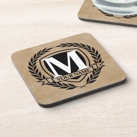 Laurel Monogram Design Beverage Coaster Getränkeuntersetzer (Linke Seite)