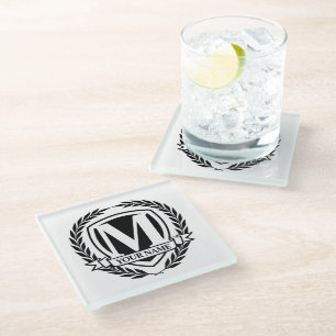 Laurel Monogram Design Glass Untersetzer