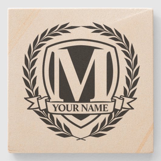 Laurel Monogram Design Stone Untersetzer (Vorderseite)