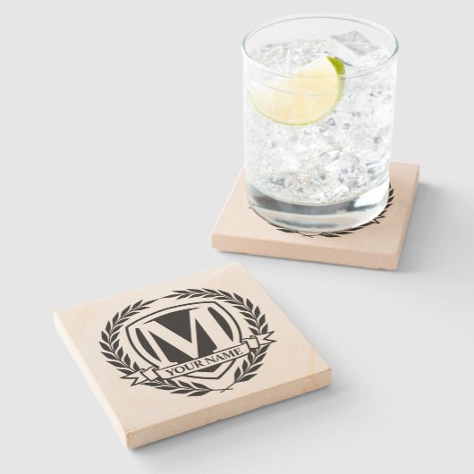 Laurel Monogram Design Stone Untersetzer (Seitenansicht)