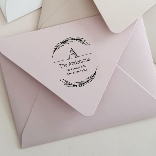 Laurel Monogram Familienname Rücksendeadresse Gummistempel