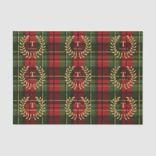 Laurel Monogram On Red And Green Christmas Plaid Seidenpapier (Vorderseite)