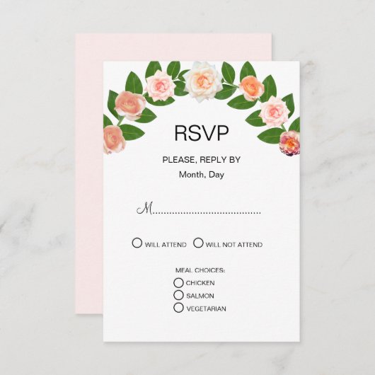 Laurel & Rose Blume Hochzeit RSVP Karte (Vorne/Hinten)