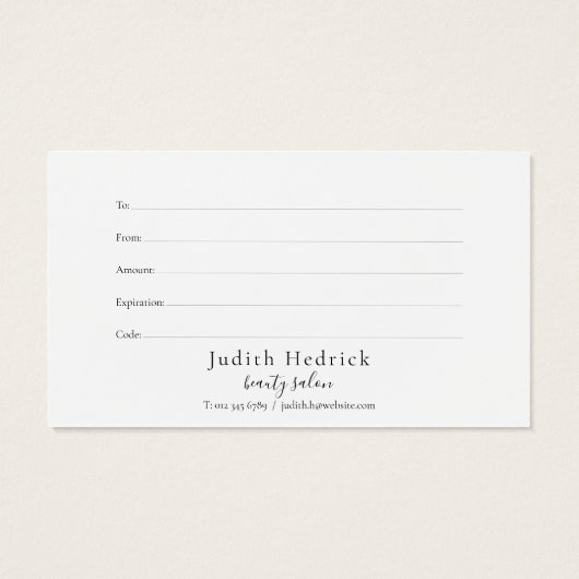 Laurel Verlasse Schwarz-Weiß-Geschenkgutschein (Rückseite)