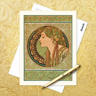 Laurel Vintage-Porträt Alphonse Mucha Postkarte