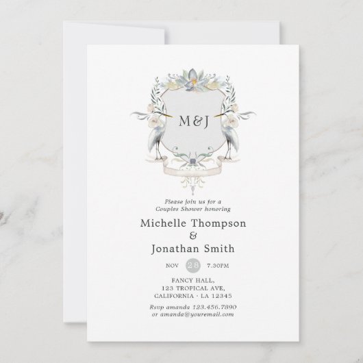 Laurel Wappen Monogram Lakeside Couples Dusche Einladung (Vorderseite)