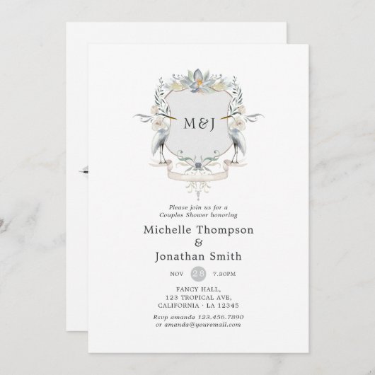 Laurel Wappen Monogram Lakeside Couples Dusche Einladung (Vorne/Hinten)