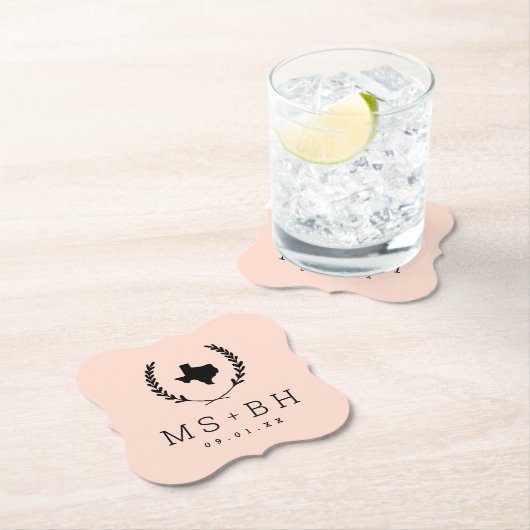 Laurel Wappen Texas Wedding Monogram | Blüte Untersetzer (Vor Ort)