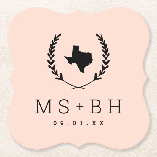 Laurel Wappen Texas Wedding Monogram | Blüte Untersetzer (Vorderseite)