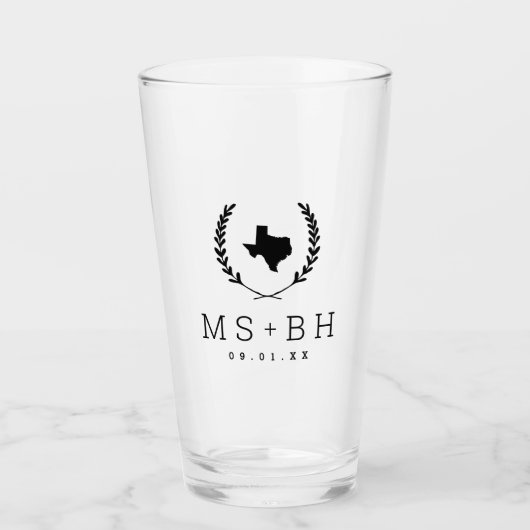 Laurel Wappen Texas Wedding Monogram Glas (Vorderseite)