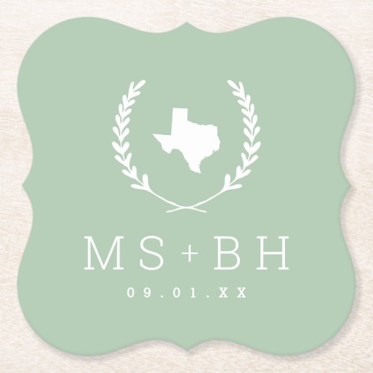 Laurel Wappen Texas Wedding Monogram | Größe Untersetzer (Vorderseite)