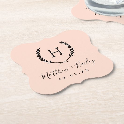 Laurel Wappen Wedding Monogram | Blüte Untersetzer (angewinkelt)