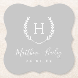 Laurel Wappen Wedding Monogram | Grau Untersetzer