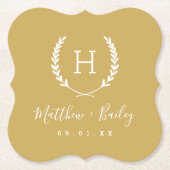 Laurel Wappen Wedding Monogram | Senf Yellow Untersetzer (Vorderseite)