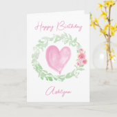 Laurel Watercolor Pink Herz Karte (Gelbe Blume)