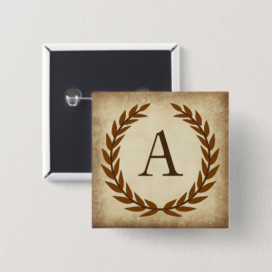 Laurel Wreath Aged Papyrus Monogram Initial A Button (Vorne & Hinten)
