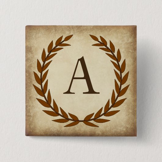Laurel Wreath Aged Papyrus Monogram Initial A Button (Vorderseite)