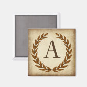 Laurel Wreath Aged Papyrus Monogram Initial A Magnet (Vorderseite/Rückseite)
