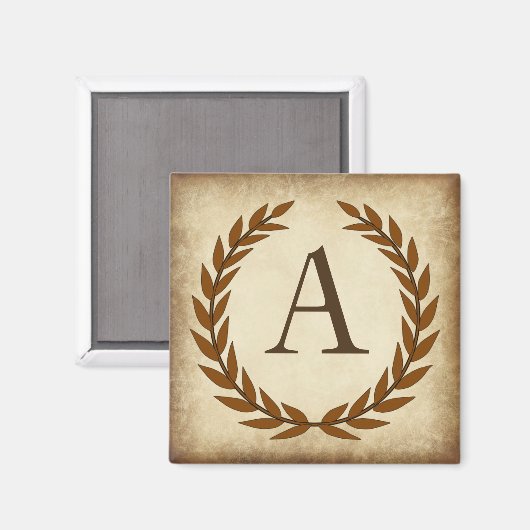 Laurel Wreath Aged Papyrus Monogram Initial A Magnet (Vorderseite/Rückseite)