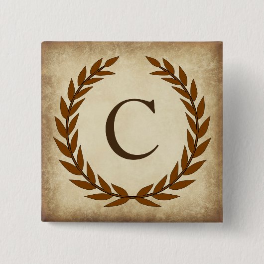 Laurel Wreath Aged Papyrus Monogram Initial C Button (Vorderseite)