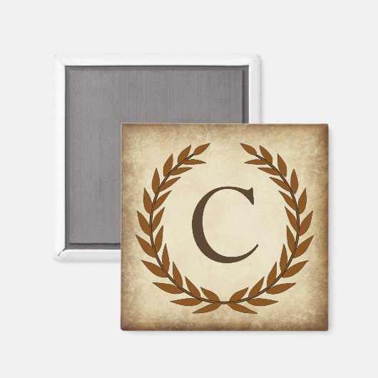 Laurel Wreath Aged Papyrus Monogram Initial C Magnet (Vorderseite/Rückseite)