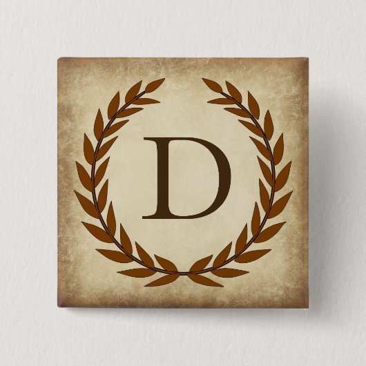 Laurel Wreath Aged Papyrus Monogram Initial D Button (Vorderseite)