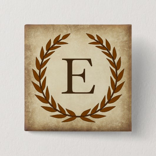Laurel Wreath Aged Papyrus Monogram Initial E Button (Vorderseite)