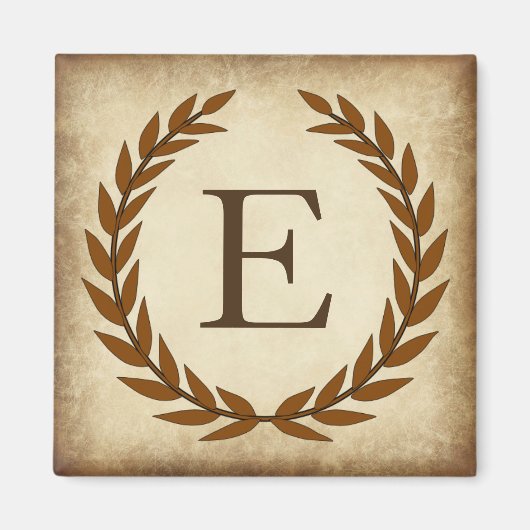 Laurel Wreath Aged Papyrus Monogram Initial E Magnet (Vorne)
