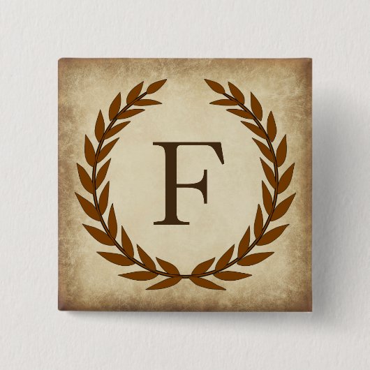 Laurel Wreath Aged Papyrus Monogram Initial F Button (Vorderseite)