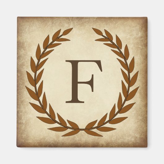 Laurel Wreath Aged Papyrus Monogram Initial F Magnet (Vorne)