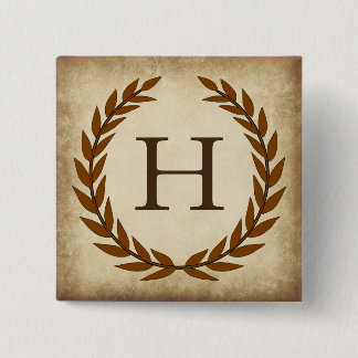 Laurel Wreath Aged Papyrus Monogram Initial H Button