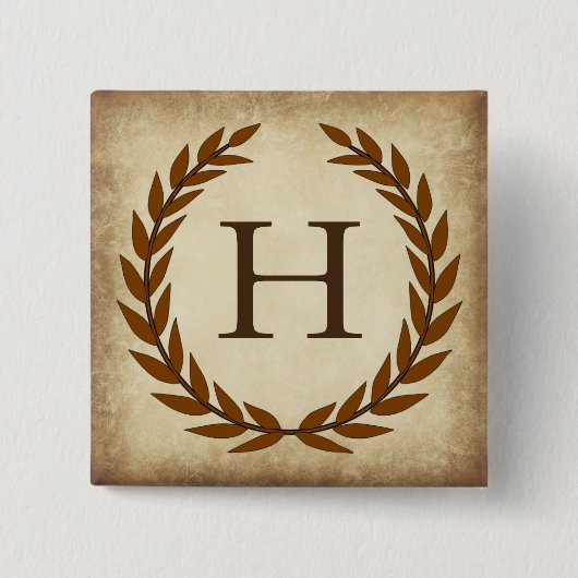 Laurel Wreath Aged Papyrus Monogram Initial H Button (Vorderseite)
