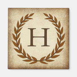 Laurel Wreath Aged Papyrus Monogram Initial H Magnet