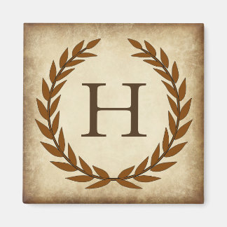 Laurel Wreath Aged Papyrus Monogram Initial H Magnet