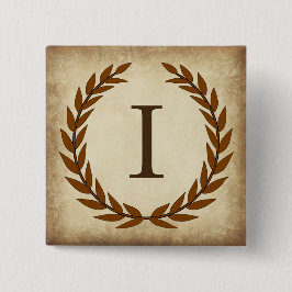 Laurel Wreath Aged Papyrus Monogram Initial I Button