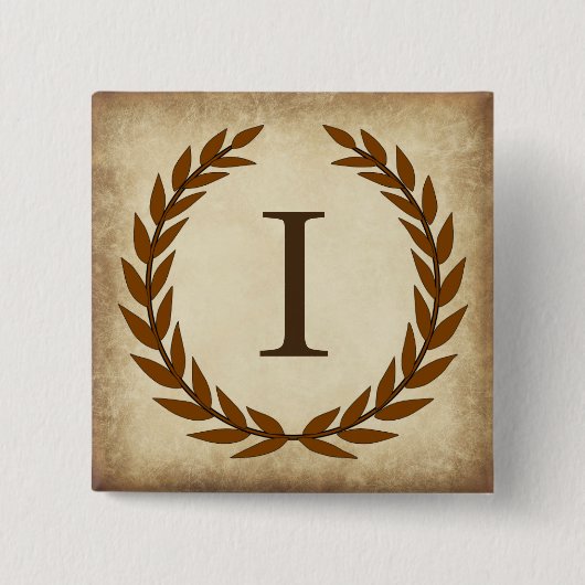 Laurel Wreath Aged Papyrus Monogram Initial I Button (Vorderseite)