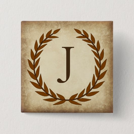 Laurel Wreath Aged Papyrus Monogram Initial J Button (Vorderseite)