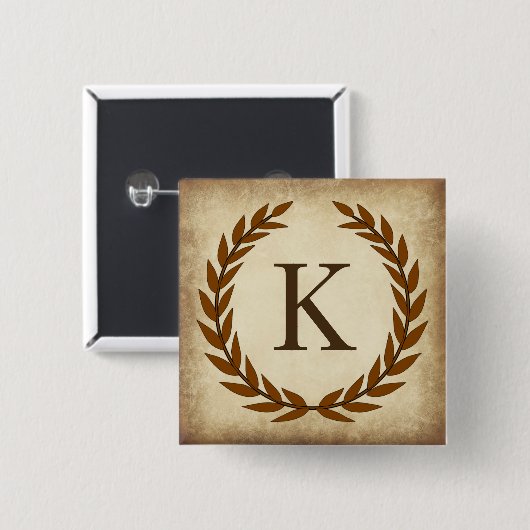Laurel Wreath Aged Papyrus Monogram Initial K Button (Vorne & Hinten)