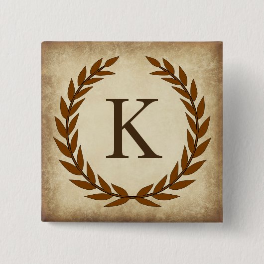 Laurel Wreath Aged Papyrus Monogram Initial K Button (Vorderseite)