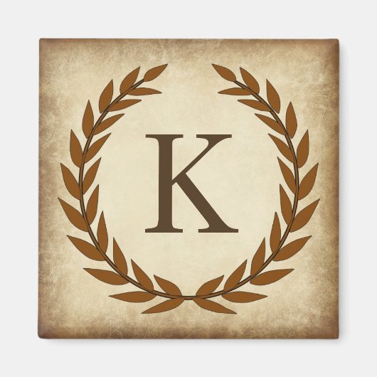 Laurel Wreath Aged Papyrus Monogram Initial K Magnet (Vorne)