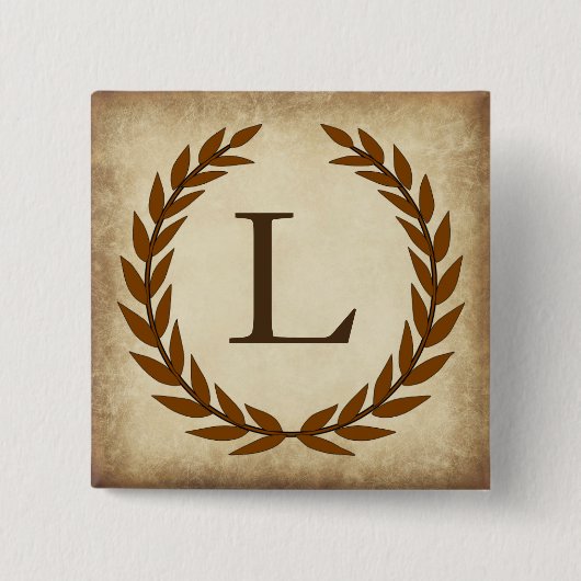 Laurel Wreath Aged Papyrus Monogram Initial L Button (Vorderseite)