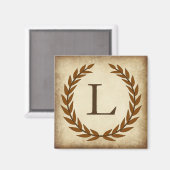 Laurel Wreath Aged Papyrus Monogram Initial L Magnet (Vorderseite/Rückseite)