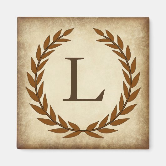 Laurel Wreath Aged Papyrus Monogram Initial L Magnet (Vorne)