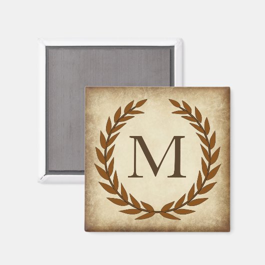 Laurel Wreath Aged Papyrus Monogram Initial Magnet (Vorderseite/Rückseite)