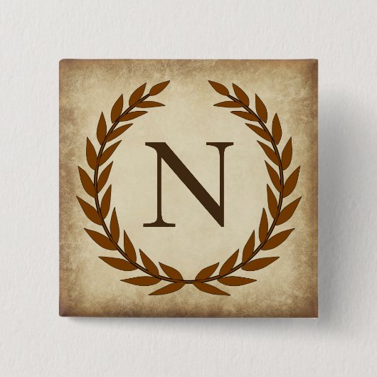 Laurel Wreath Aged Papyrus Monogram Initial N Button (Vorderseite)