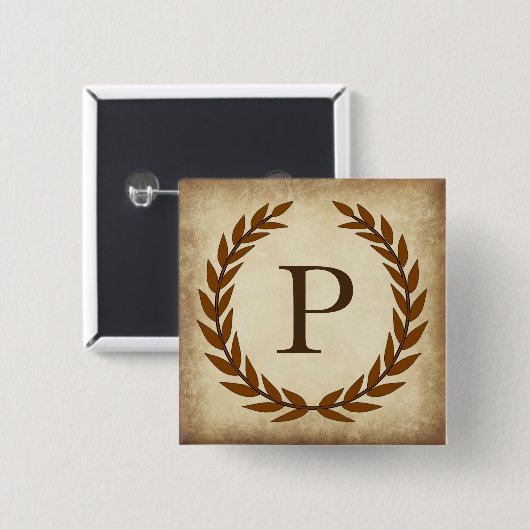 Laurel Wreath Aged Papyrus Monogram Initial P Button (Vorne & Hinten)