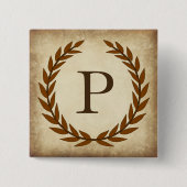 Laurel Wreath Aged Papyrus Monogram Initial P Button (Vorderseite)